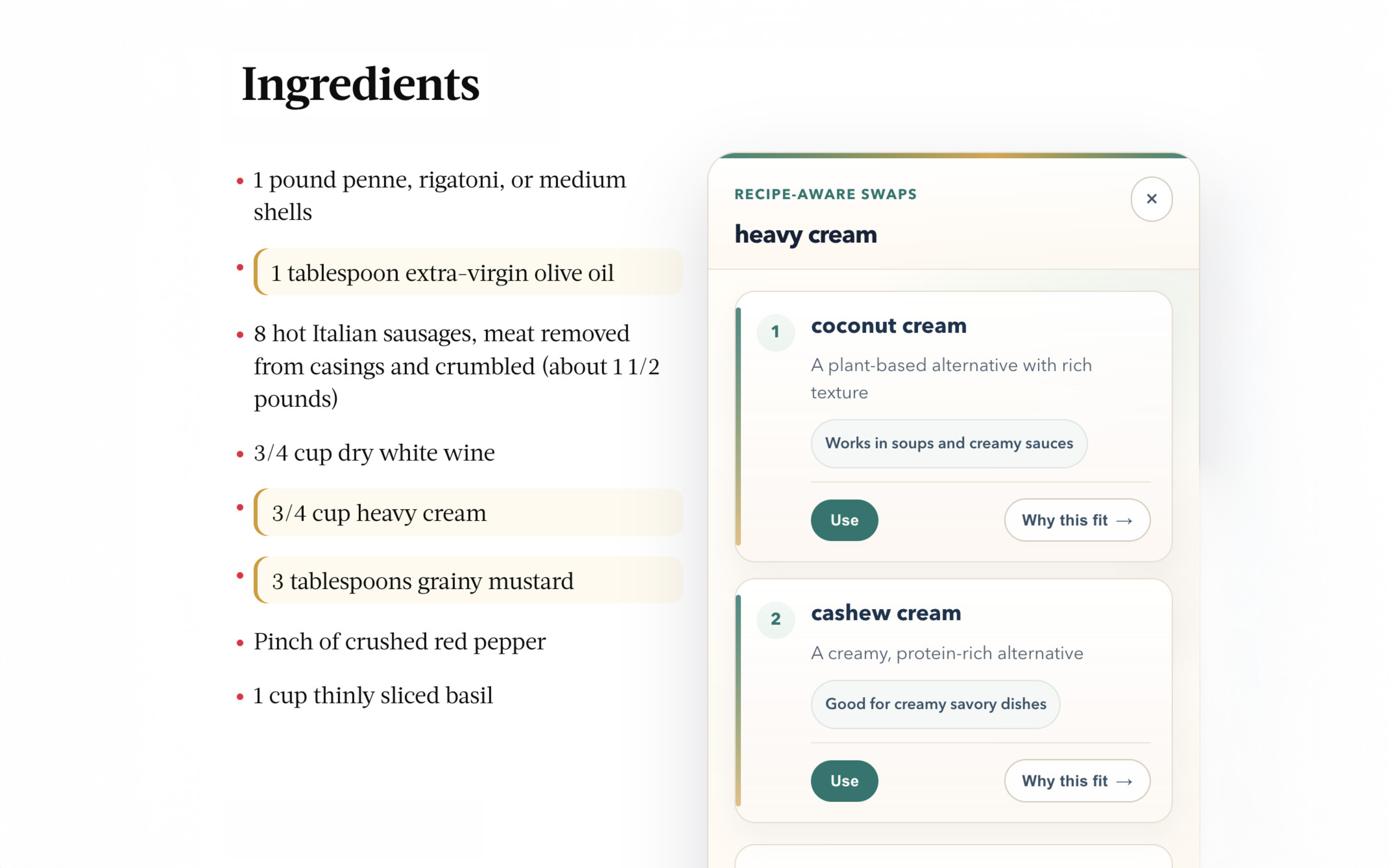 FoodFlip panel showing ranked substitutions for butter on a real recipe page
